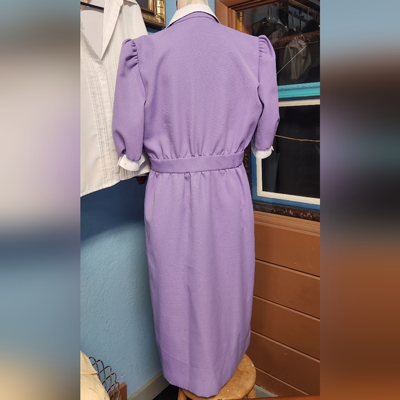 60s 70s Era Vintage Lilac Lady Carol polyester crossover button dress - Picture 2 of 10